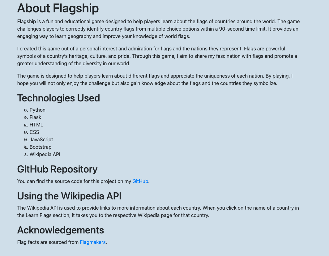Flagship documentation screenshot