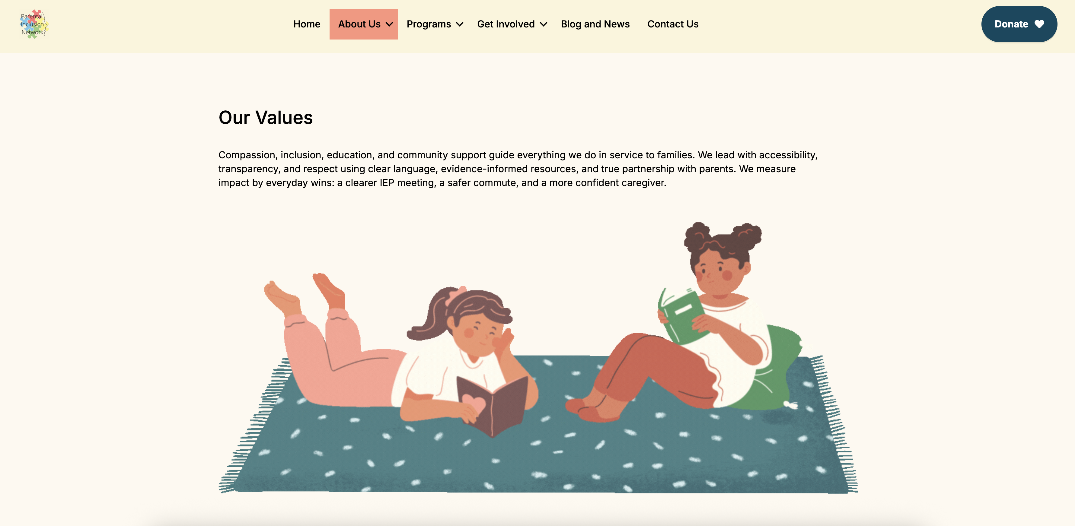 Parental Inclusion Network graphics to communicate values, mission, and vision screenshot