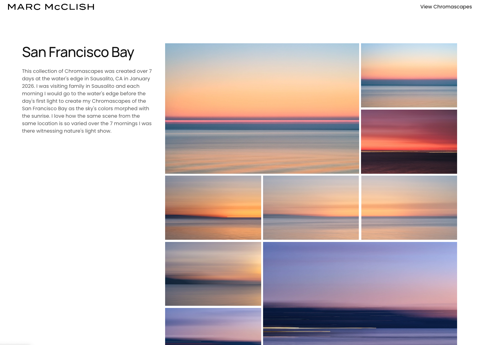 Marc McClish Chromascape series page with mosaic grid screenshot