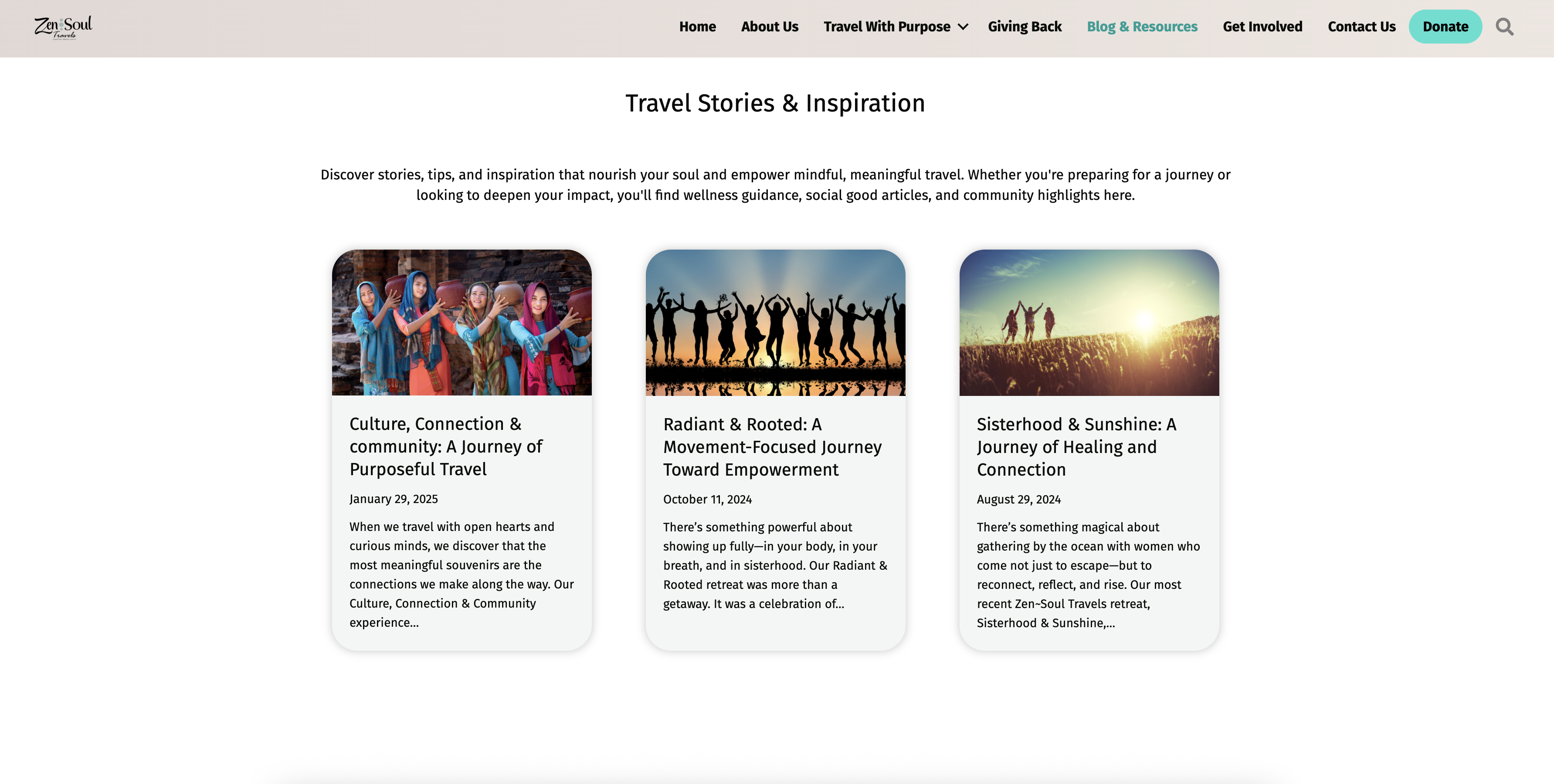 Zen~Soul Travels custom blog page screenshot