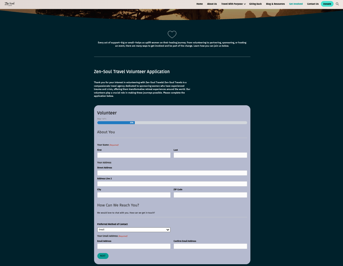 Zen~Soul Travels volunteer form screenshot
